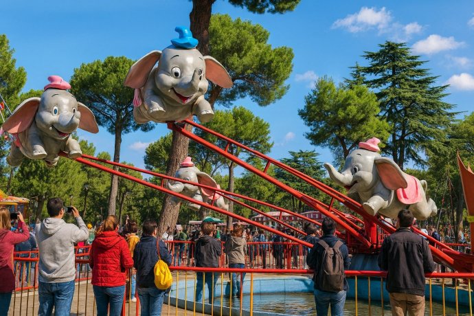 Giostra degli elefantini volanti a Edenlandia, Napoli.
